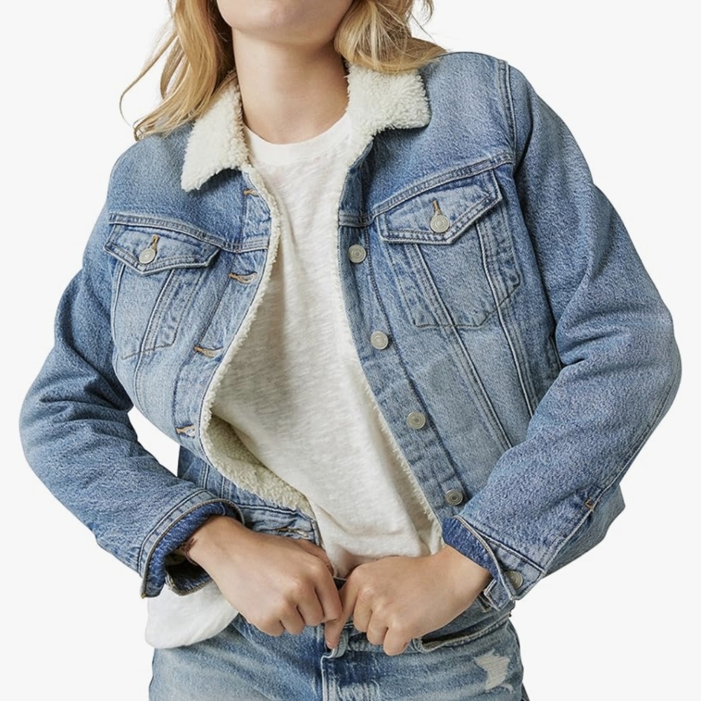 SHERPA Lined Denim Trucker Jacket Sz. 6 NEW